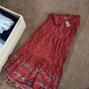 NWT NATURAL LIFE Red Floral Maxi Skirt